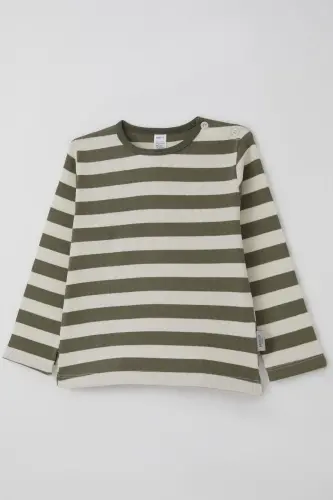 Erkek Bebek Uzun Kollu Tişört Patlı Çizgili 9 Ay-3 Yaş, Haki Yeşil-Haki Yeşil - 3