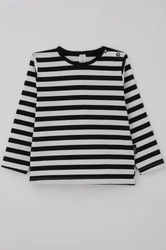 Erkek Bebek Uzun Kollu Tişört Patlı Çizgili 9 Ay-3 Yaş, Siyah-Siyah - 1