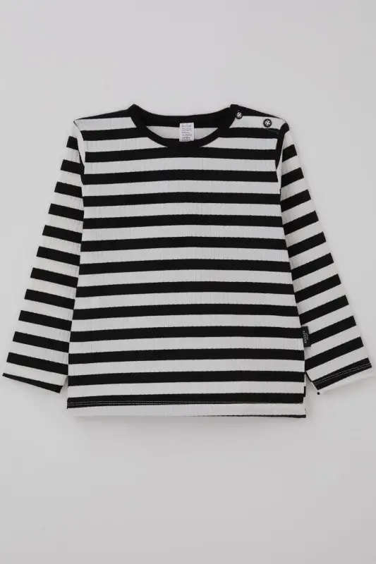 Erkek Bebek Uzun Kollu Tişört Patlı Çizgili 9 Ay-3 Yaş, Siyah-Siyah - 1