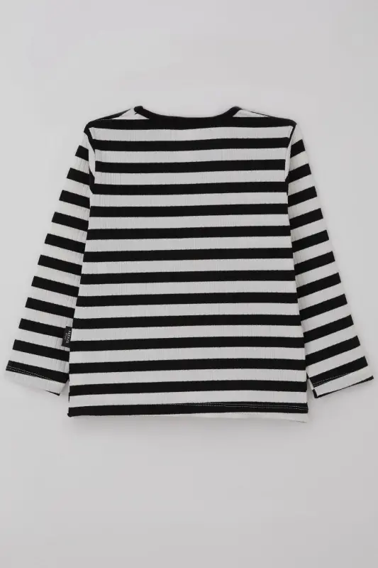 Erkek Bebek Uzun Kollu Tişört Patlı Çizgili 9 Ay-3 Yaş, Siyah-Siyah - 2