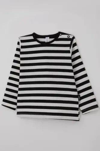 Erkek Bebek Uzun Kollu Tişört Patlı Çizgili 9 Ay-3 Yaş, Siyah-Siyah - 3