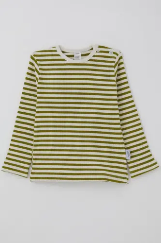 Erkek Bebek Uzun Kollu Tişört Patlı Çizgili 9 Ay-3 Yaş, Yeşil-Yeşil - 3
