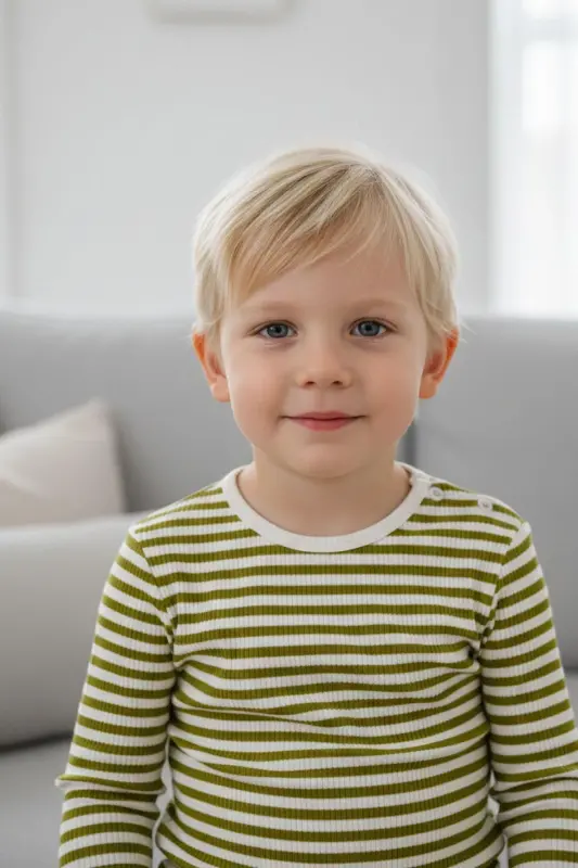 Erkek Bebek Uzun Kollu Tişört Patlı Çizgili 9 Ay-3 Yaş, Yeşil-Yeşil - 2