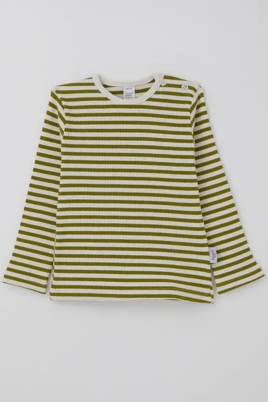 Erkek Bebek Uzun Kollu Tişört Patlı Çizgili 9 Ay-3 Yaş, Yeşil-Yeşil - 3