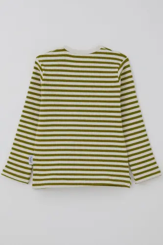 Erkek Bebek Uzun Kollu Tişört Patlı Çizgili 9 Ay-3 Yaş, Yeşil-Yeşil - 4