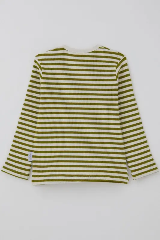 Erkek Bebek Uzun Kollu Tişört Patlı Çizgili 9 Ay-3 Yaş, Yeşil-Yeşil - 4