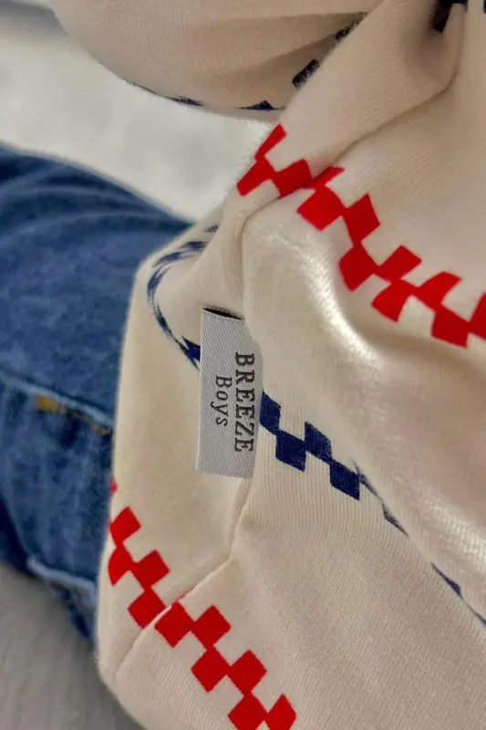 Erkek Bebek Uzun Kollu Tişört Patlı Minimal Marin Çizgili 9 Ay-3 Yaş, Krem-Krem - 3