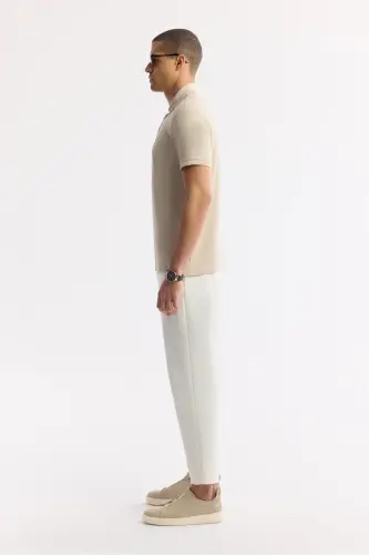 Erkek Bej Kıvrılmaz Polo Yaka %100 Pamuk Basic Regular Fit T-Shirt B001032-Bej - 3