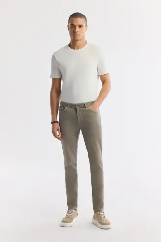 Erkek Bej Taş Yıkamalı Pamuklu Elastan Berlin Slim Fit Jean Pantolon A51Y3516 - Bej - 1