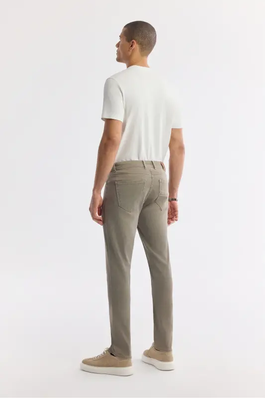 Erkek Bej Taş Yıkamalı Pamuklu Elastan Berlin Slim Fit Jean Pantolon A51Y3516 - Bej - 5