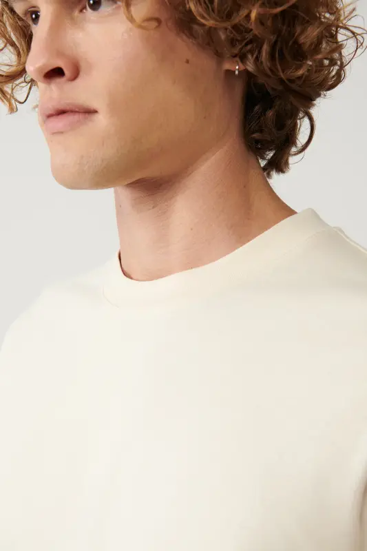 Erkek Bej %100 Pamuk Bisiklet Yaka Baskılı Oversize Fit T-Shirt A41Y1038-Bej - 5