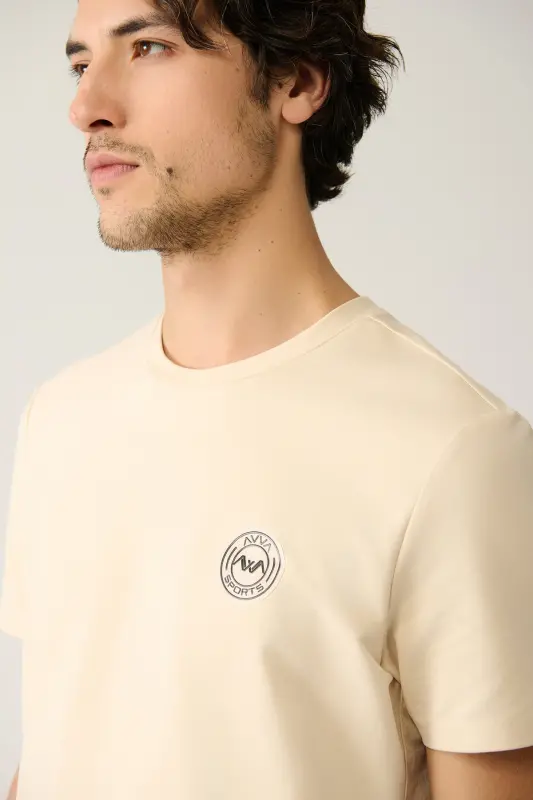 Erkek Bej Bisiklet Yaka Jersey Kumaş Garnili Regular Fit T-Shirt A41Y1114-Bej - 2