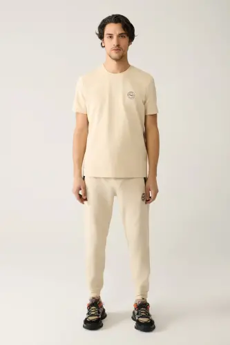 Erkek Bej Bisiklet Yaka Jersey Kumaş Garnili Regular Fit T-Shirt A41Y1114-Bej - 5