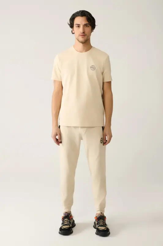 Erkek Bej Bisiklet Yaka Jersey Kumaş Garnili Regular Fit T-Shirt A41Y1114-Bej - 5