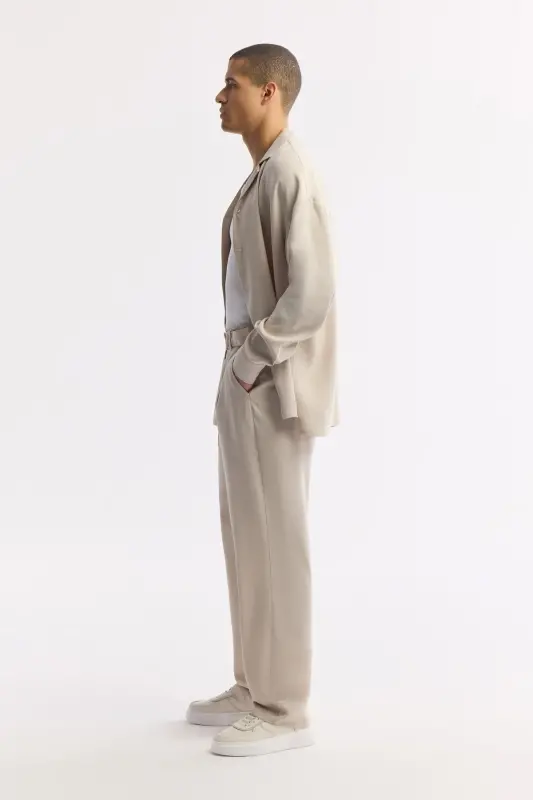 Erkek Bej Klasik Bel Toka Detaylı Soft Touch Baggy Fit Pantolon A51Y3033 - 3