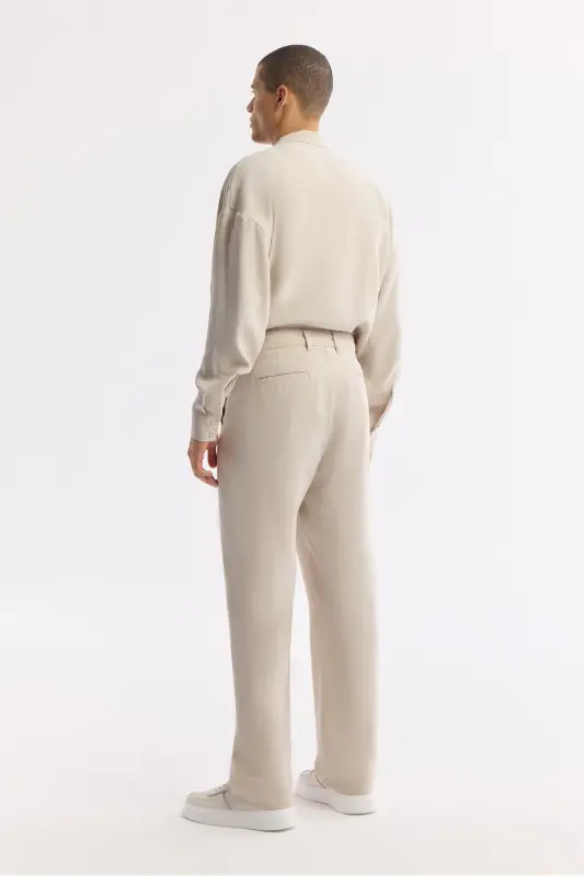 Erkek Bej Klasik Bel Toka Detaylı Soft Touch Baggy Fit Pantolon A51Y3033 - 4