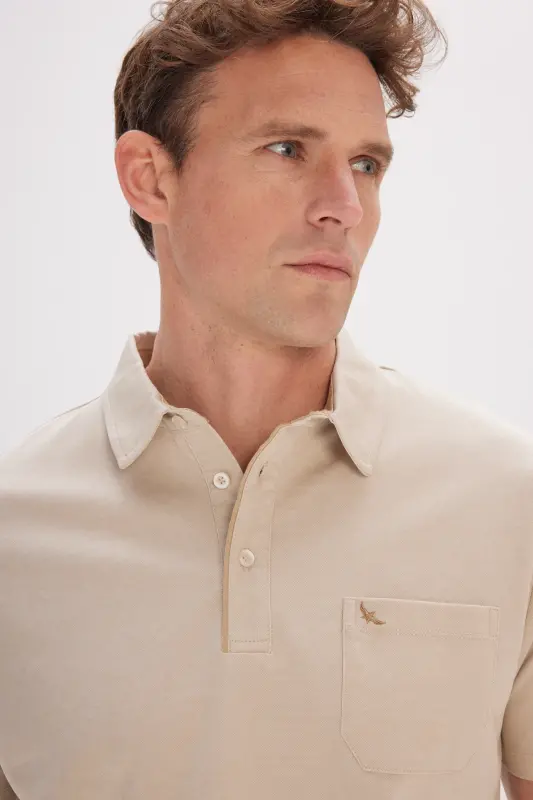 Erkek Bej Comfort Fit Rahat Kesim Polo Yaka Pamuklu Kısa Kollu Tişört-Bej - 4