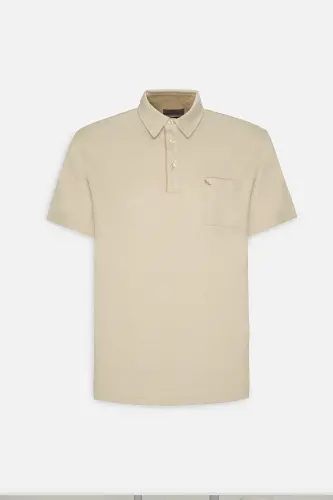 Erkek Bej Comfort Fit Rahat Kesim Polo Yaka Pamuklu Kısa Kollu Tişört-Bej - 6