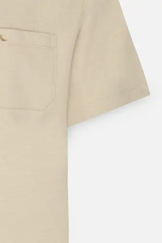 Erkek Bej Comfort Fit Rahat Kesim Polo Yaka Pamuklu Kısa Kollu Tişört-Bej - 8