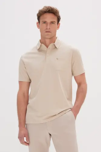 Erkek Bej Comfort Fit Rahat Kesim Polo Yaka Pamuklu Kısa Kollu Tişört-Bej - 1