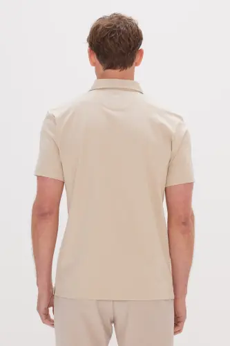 Erkek Bej Comfort Fit Rahat Kesim Polo Yaka Pamuklu Kısa Kollu Tişört-Bej - 5