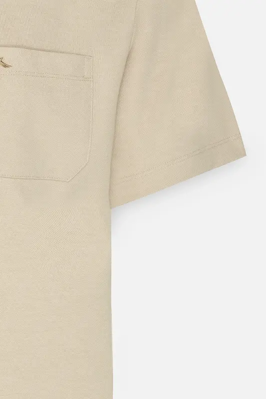Erkek Bej Comfort Fit Rahat Kesim Polo Yaka Pamuklu Kısa Kollu Tişört-Bej - 8