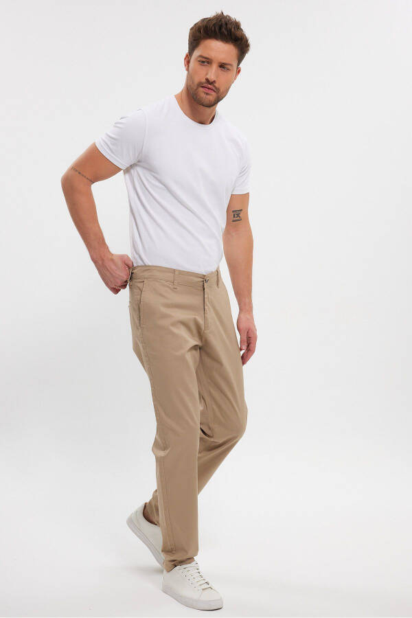 Erkek Bej Gabardin Pamuklu Keten Slim Fit Yan Cep Esnek Chino Pantolon - 16