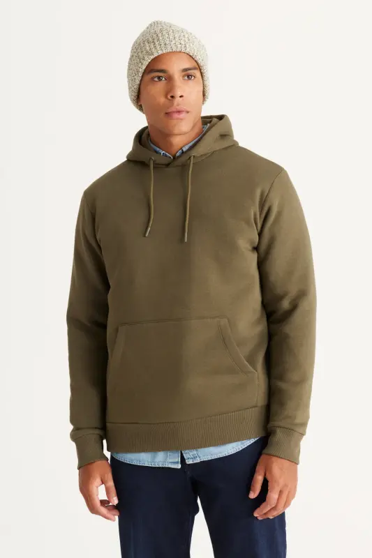 Erkek Bej-Haki 2'li Paket Pamuklu İçi Polarlı Sweatshirt Kapüşonlu Kanguru Cepli Standart Fit - BEJ HAKI - 2