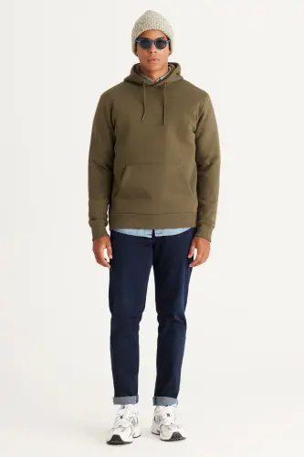 Erkek Bej-Haki 2'li Paket Pamuklu İçi Polarlı Sweatshirt Kapüşonlu Kanguru Cepli Standart Fit - BEJ HAKI - 4
