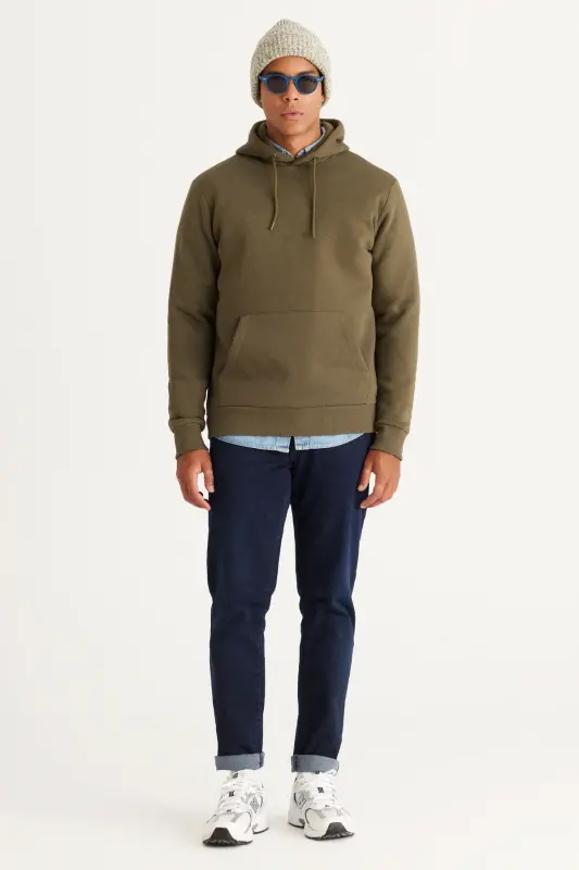 Erkek Bej-Haki 2'li Paket Pamuklu İçi Polarlı Sweatshirt Kapüşonlu Kanguru Cepli Standart Fit - BEJ HAKI - 4