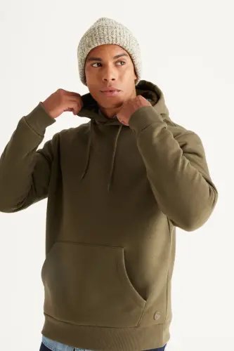 Erkek Bej-Haki 2'li Paket Pamuklu İçi Polarlı Sweatshirt Kapüşonlu Kanguru Cepli Standart Fit - BEJ HAKI - 6