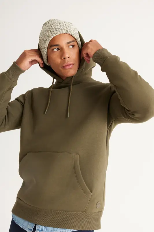 Erkek Bej-Haki 2'li Paket Pamuklu İçi Polarlı Sweatshirt Kapüşonlu Kanguru Cepli Standart Fit - BEJ HAKI - 8