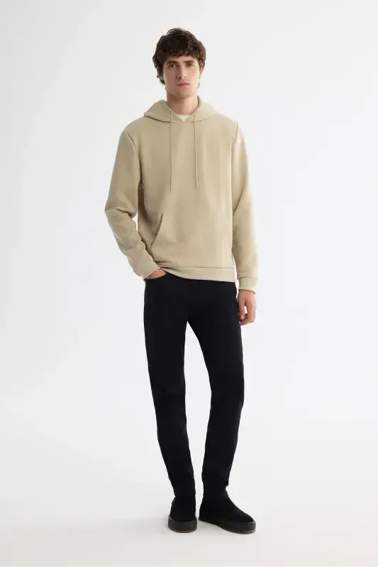 Erkek Bej Kapüşonlu Baskılı Elastan Regular Fit Sweatshirt A42Y1332-Bej - 6