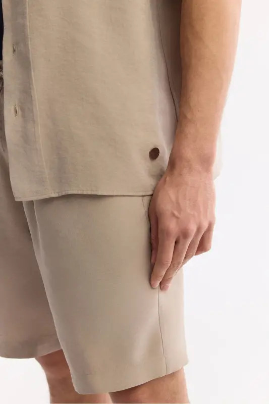 Erkek Bej Apaj Yaka Soft Touch Kısa Kol Oversize Fit Gömlek A51Y2006 - Bej - 2