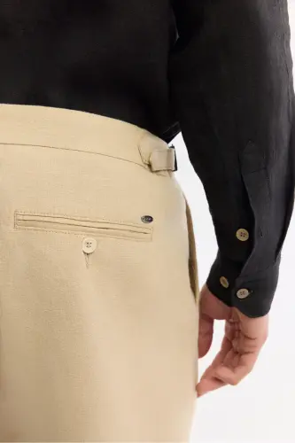 Erkek Bej Klasik Bel %100 Keten Carrot Fit Pantolon A51Y3025 - Bej - 5