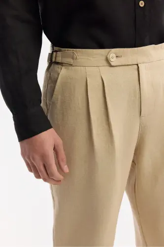 Erkek Bej Klasik Bel %100 Keten Carrot Fit Pantolon A51Y3025 - Bej - 6