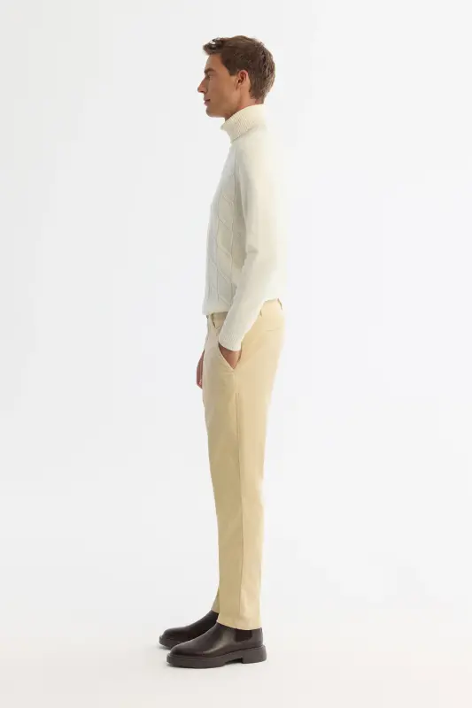 Erkek Bej Klasik Bel Kalın Fitilli Kadife Chino Relaxed Fit Pantolon A42Y3017 - Bej - 3