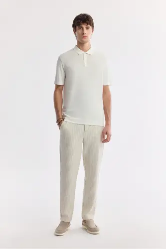 Erkek Bej Klasik Bel Viskon Karışımlı Gofreli Relaxed Fit Pantolon A51Y3044 - Bej - 1