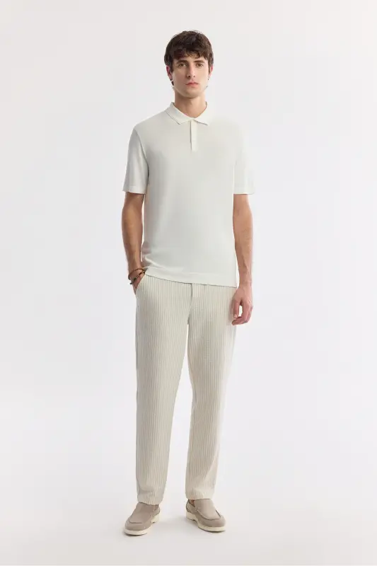 Erkek Bej Klasik Bel Viskon Karışımlı Gofreli Relaxed Fit Pantolon A51Y3044 - Bej - 1