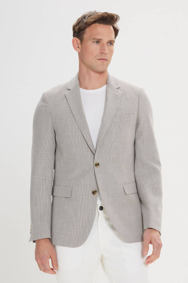 Erkek Bej-siyah Regular Fit Rahat Kesim Mono Yaka Blazer Ceket - BEJ SIYAH - 1