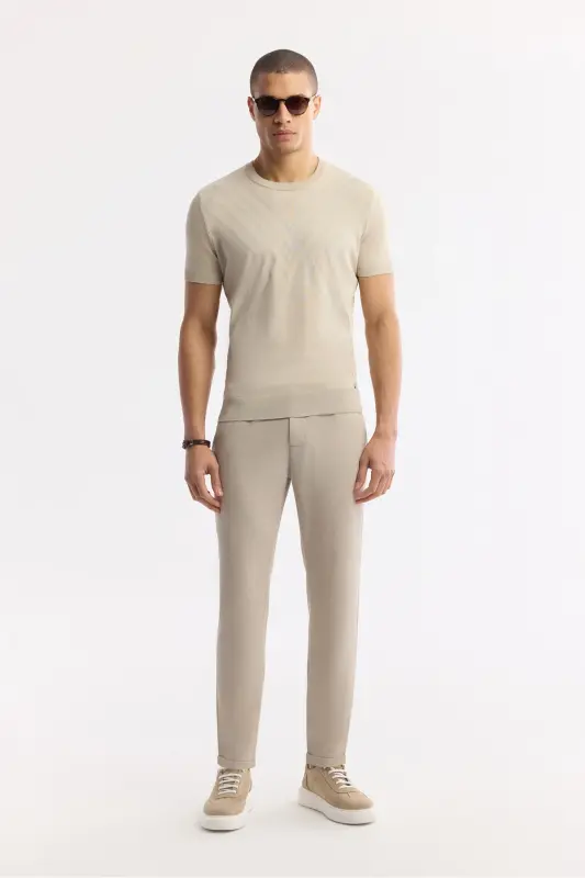 Erkek Bej Beli Lastikli Bi-Stretch Chino Slim Fit Pantolon B003033 - Bej - 1