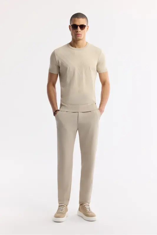 Erkek Bej Beli Lastikli Bi-Stretch Chino Slim Fit Pantolon B003033 - Bej - 8