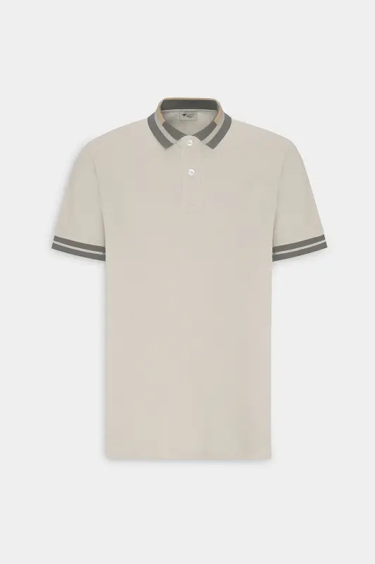 Erkek Bej Slim Fit Dar Kesim %100 Pamuk Kıvrılmaz Polo Yaka Tişört - Bej - 10