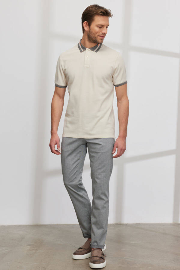 Erkek Bej Slim Fit Dar Kesim %100 Pamuk Kıvrılmaz Polo Yaka Tişört-Bej - 4