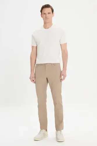 Erkek Bej Slim Fit Dar Kesim 5 Cep Armürlü Esnek Pantolon-Bej - ALTINYILDIZ CLASSICS (1)
