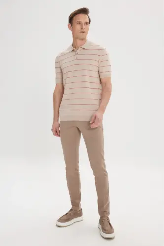 Erkek Bej Slim Fit Dar Kesim Yan Cepli Pamuklu Esnek Armürlü Pantolon-Bej - MODAZONE (1)