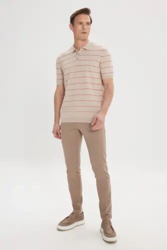 Erkek Bej Slim Fit Dar Kesim Yan Cepli Pamuklu Esnek Armürlü Pantolon - Bej - AC&CO / ALTINYILDIZ CLASSICS (1)