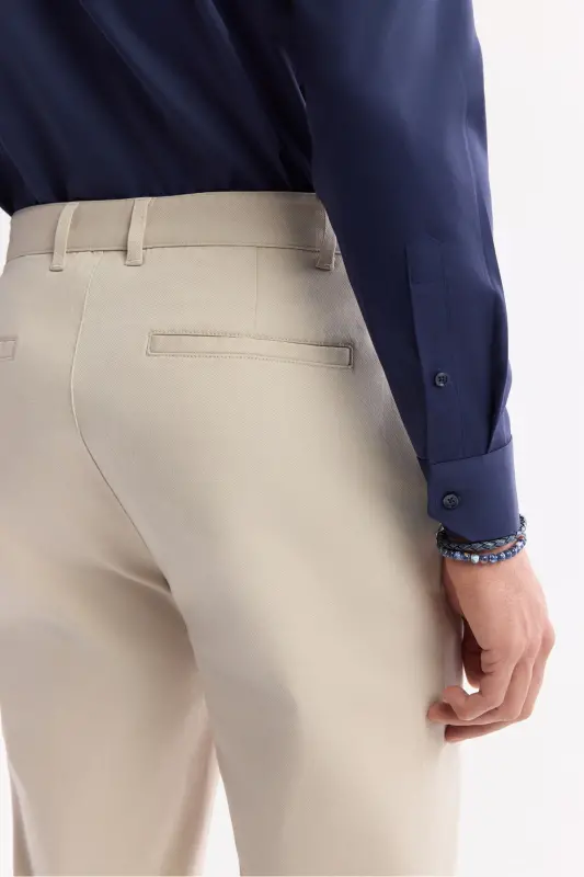 Erkek Bej Klasik Bel Pamuklu Slim Fit Chino Pantolon A51Y3078 - Bej - 5