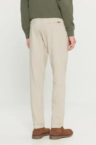 Erkek Bej Diz İzi Yapmayan Beli Bağlamalı Yan Cepli Jogger Pantolon Slim Fit Rahat Kesim - Bej - 11