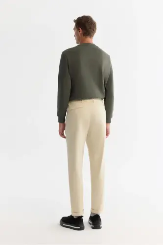 Erkek Bej Yanı Lastikli Yumuşak Tuşeli Duble Paça Slim Fit Pantolon A42Y3007 - Bej - 3